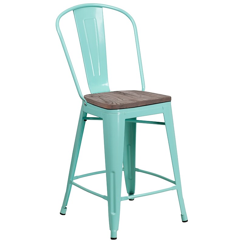Flash Furniture Carly Contemporary Metal Vertical Back Counter Height Stool, Mint Green (ET353424MINTW) image 1