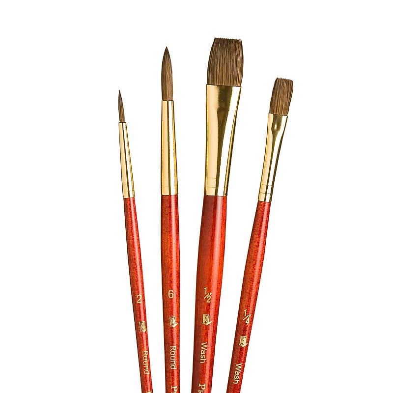 Princeton RealValue Mixed Media Synthetic Variety Brush Set, Red, 4/Set, 3 Sets/Bundle (PBXPR9121-3) image 1