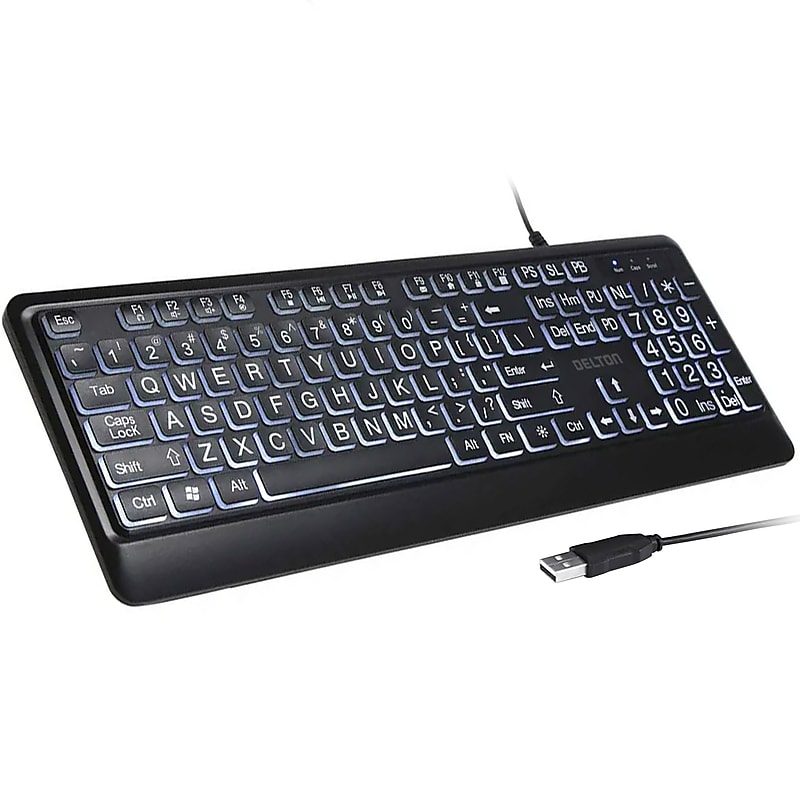 Delton KB20 Large Button/Key Keyboard with Backlight, Black (DBKBG20) image 1
