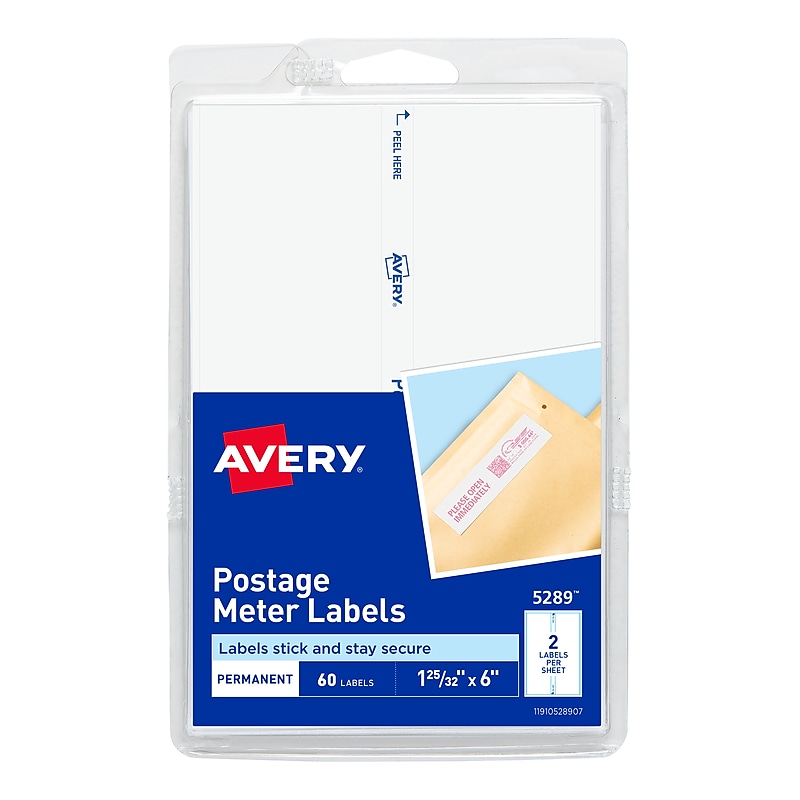 Avery Postage Meter Shipping Labels, Matte White, 1 25/32" x 6", White, 60 Labels/Pack (5289) image 1