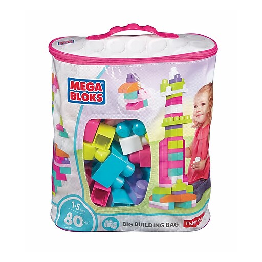 Mega Bloks First Builders Big Building Bag, 80 Pieces, Pink,