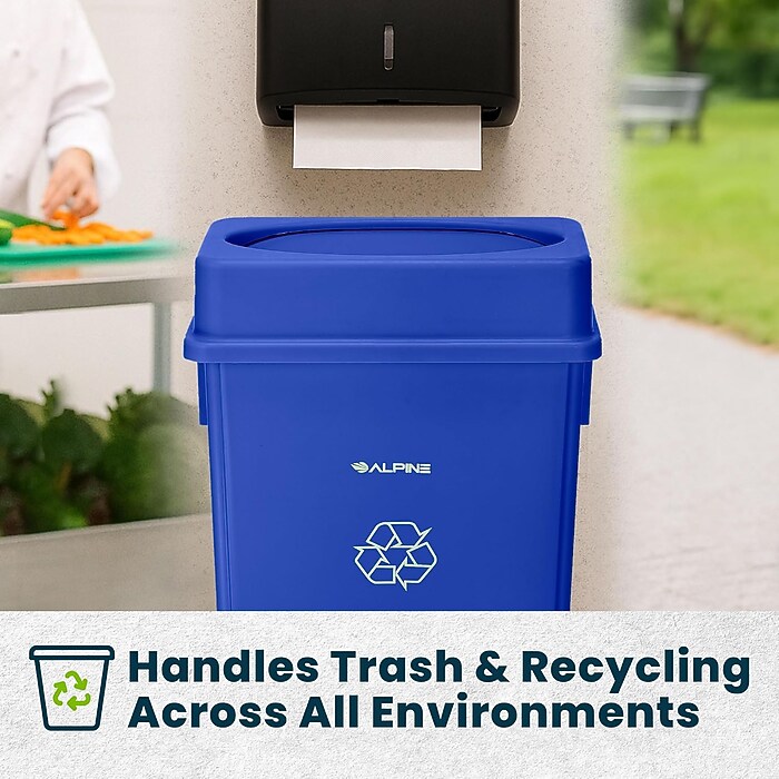 Alpine Industries Polypropylene Recycling Bin, 23 Gallon, Blue