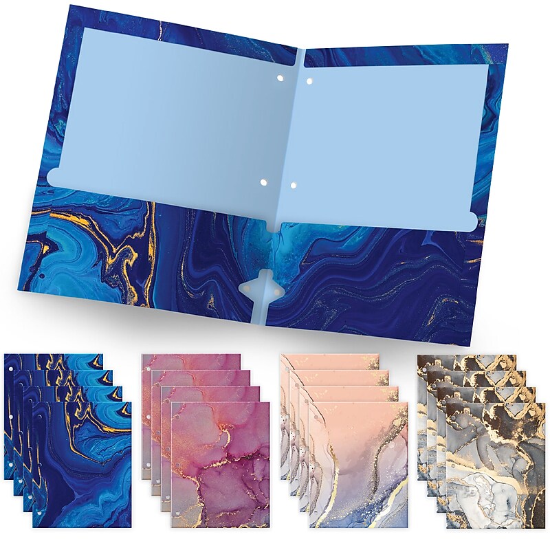 Global Printed Products Marble 3-Hole Punched 2 Pocket Presentation Folder, Assorted Colors, 16/Pack (GPP-0100-B) image 1