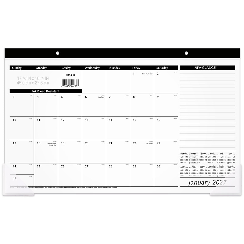 2027 AT-A-GLANCE 17.75" x 11" Monthly Desk Pad Calendar, White/Black (SK14-00-27) image 1
