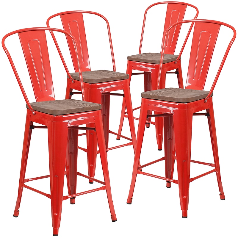 Flash Furniture Lily Contemporary Metal Vertical Back Counter Height Stool, Red, 4-Pieces/Pack (4CH3132024GBRDW) image 1