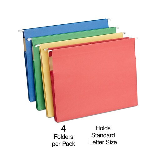 Staples Hanging File Folders, 3.5" Expansion, Letter Size, Assorted Colors, 4/Pack (TR419192