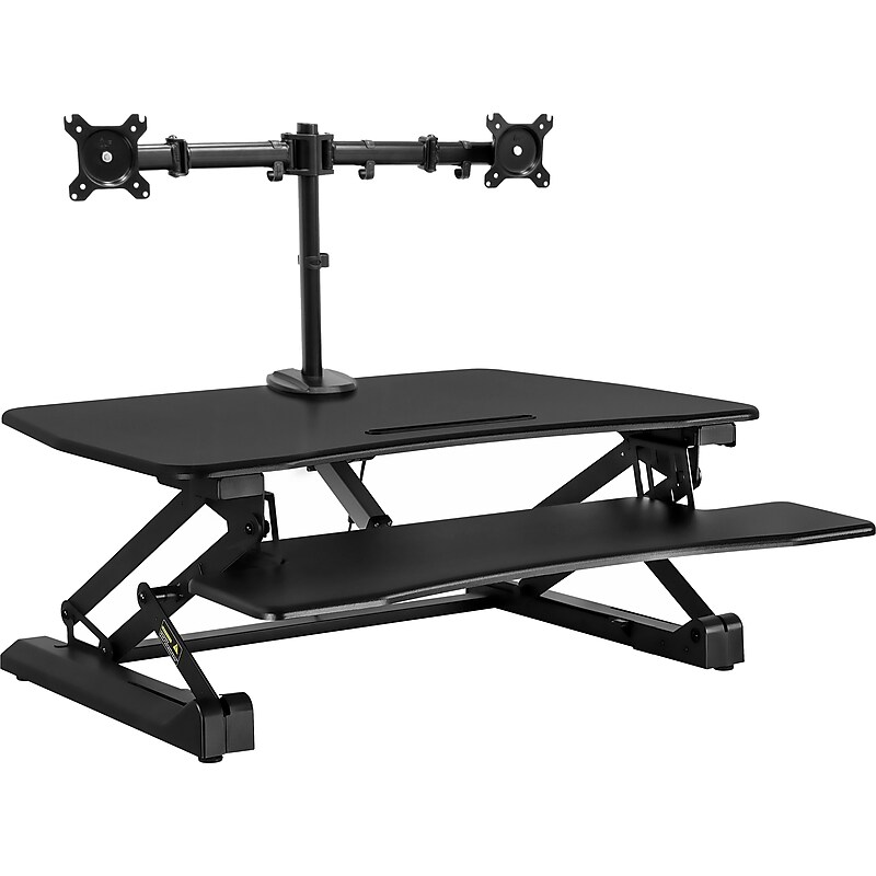 Mount-It! 35"W Electric Adjustable Standing Desk Converter with Dual Monitor Mount and USB Charging Port, Black (MI-8053) image 1