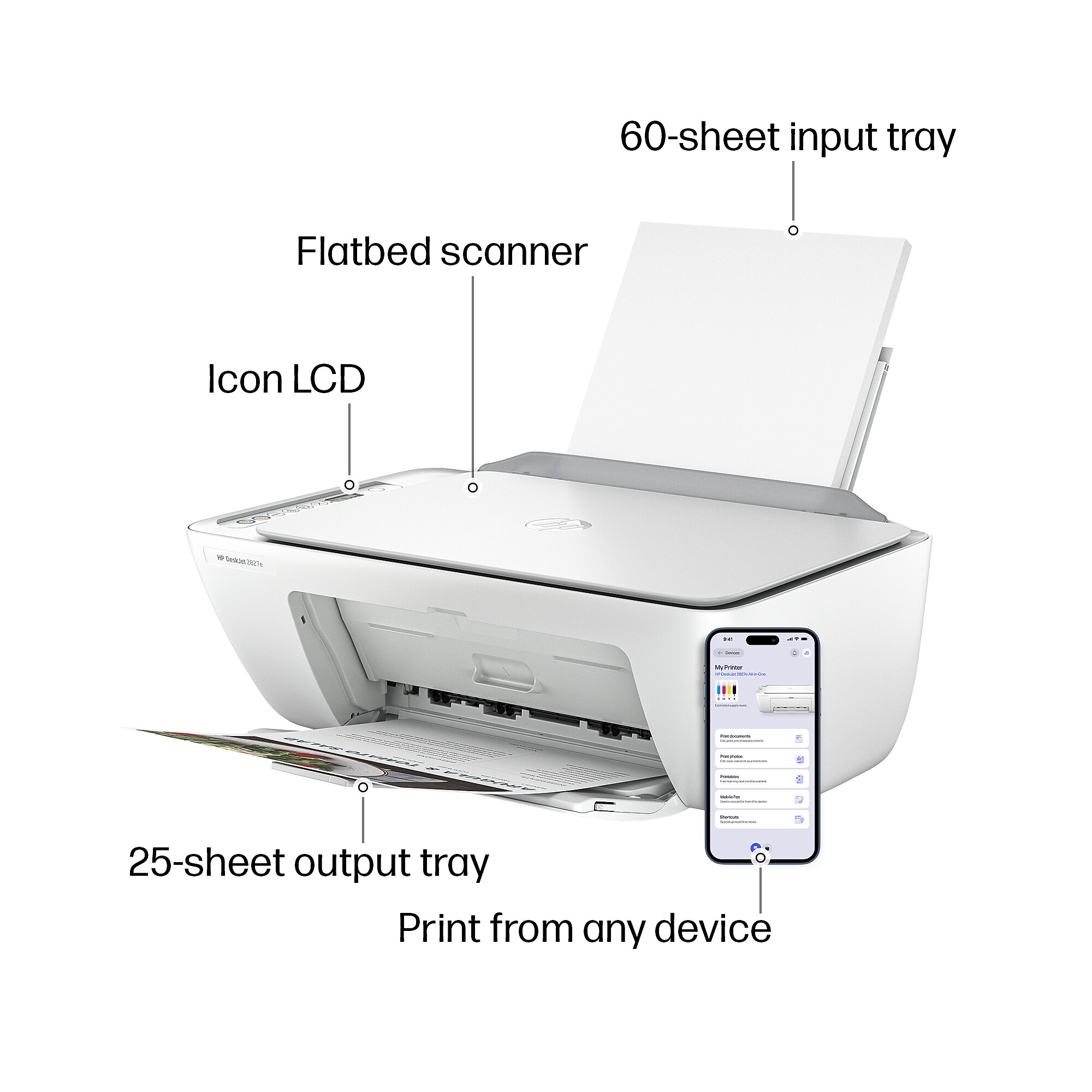 HP DeskJet 2827e Wireless Color All-In-One Inkjet Printer, Best for Home, 3 Months Free Instant Ink (6W7F5A) Sansujyuku sansujyuku.com