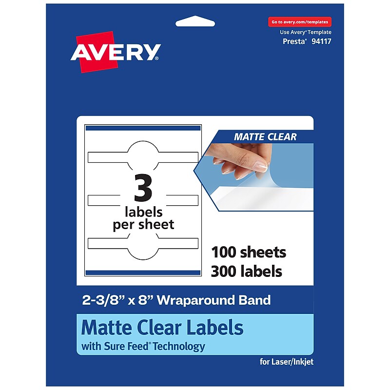 Avery Laser/Inkjet Decorative Edge Multipurpose Labels, 2-3/8" x 8", Clear, 300/Box (94117) image 1