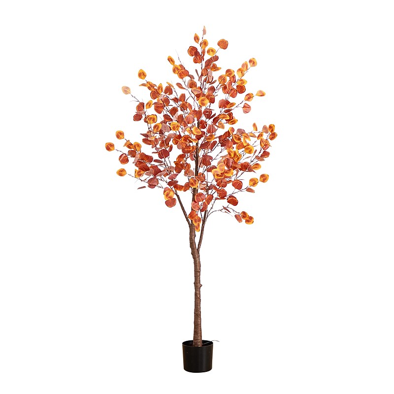 Nearly Natural 6' Pre-Lit Autumn Eucalyptus Artificial Fall Tree with 300 Warm White LED Lights (T4900) image 1