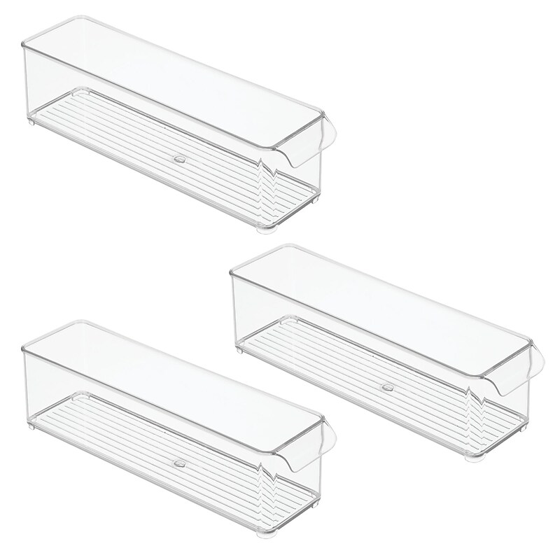 iDESIGN Stackable Plastic Storage Bin, 4" x 14.5"x 4", Clear, 3/Pack (28983M3) image 1