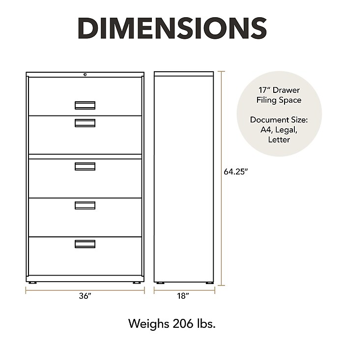 HON® Brigade 600 Series Lateral File Cabinet, A4/Legal/Letter, 5