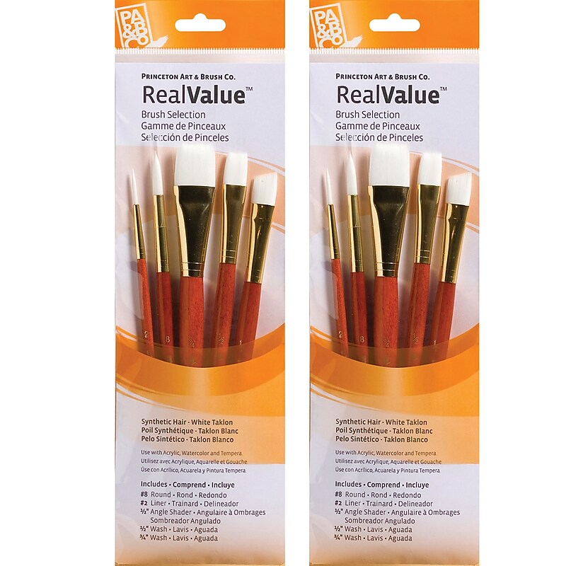 Princeton RealValue Short Handle Mixed Media Synthetic Taklon Variety Brush Set, 5/Set, 2 Sets/Bundle (PBXPR9151-2) image 1