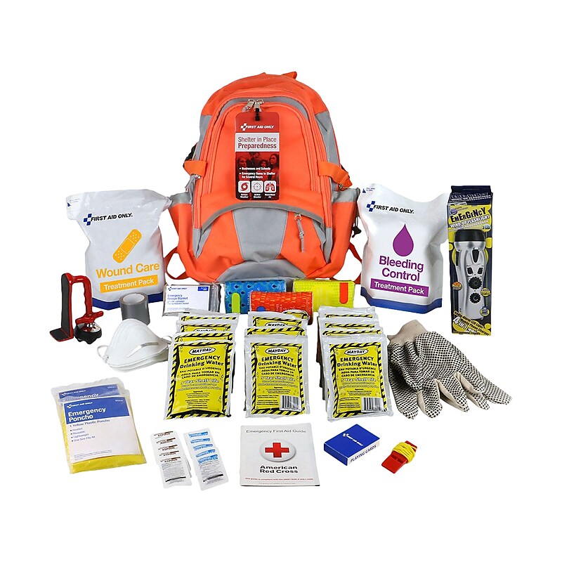 First Aid Only 209-Piece Shelter-in-Place Emergency Preparedness Backpack, Orange/Gray (91308) image 1