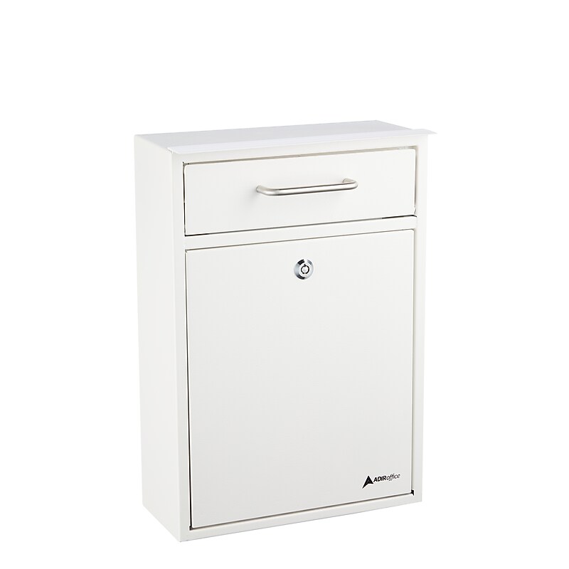 AdirOffice Steel Large Wall Mounted Drop Box Interoffice Mailbox, Key Lock, White (631-04-WHI) image 1