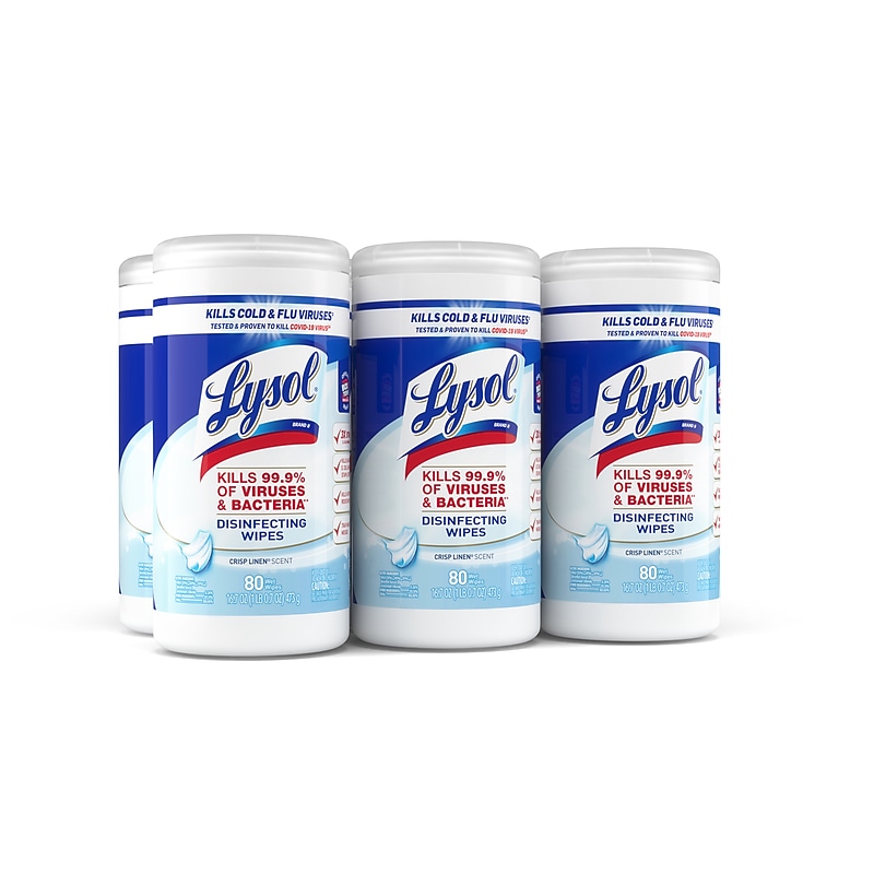 Lysol Disinfecting Wipes, Crisp Linen Scent, 80 Wipes/Canister, 6 Canisters/Carton (1920089346CT) image 1