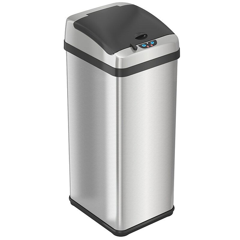 halo Stainless Steel Rectangular Extra-Wide Sensor Trash Can with AbsorbX Odor Control System, 13 Gal., Silver (SC13RX) image 1