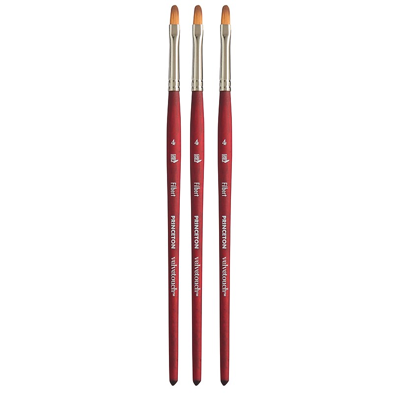 Princeton Velvetouch Short Handle Mixed Media Synthetic Filbert Brush, 3/Pack (PBXP3950FB4-3) image 1