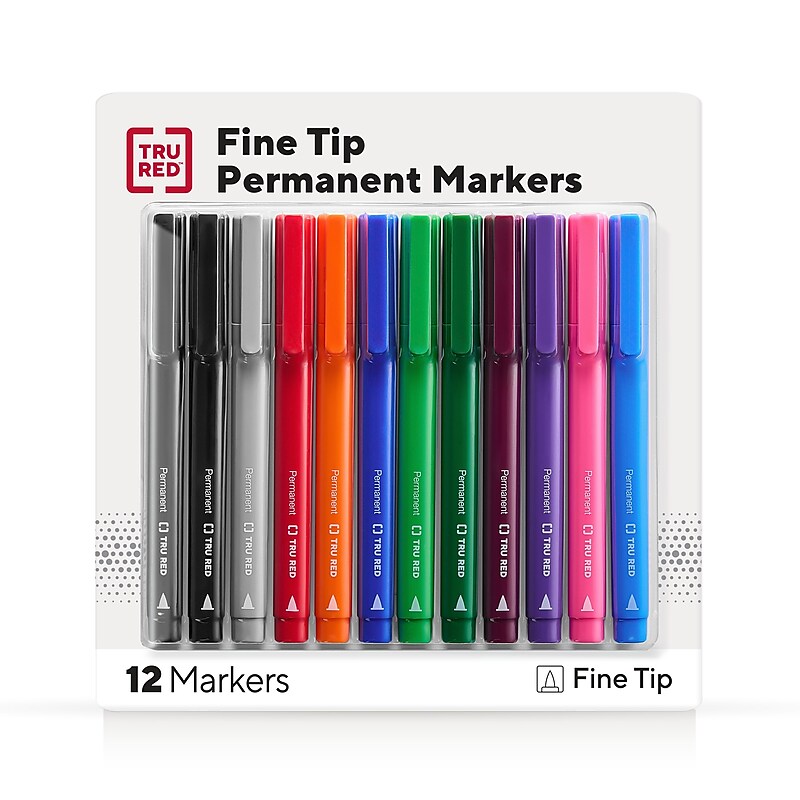 TRU RED™ Permanent Marker, Fine Tip, Assorted, 12/Pack (TR54530) image 1