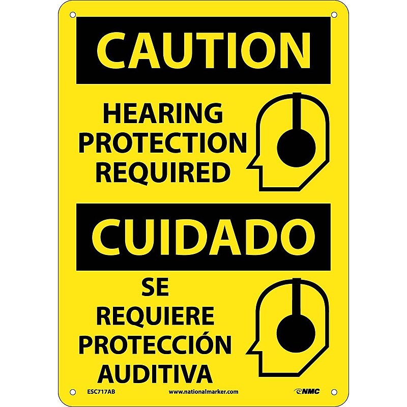 Caution Signs; Hearing Protection Required (Graphic), Bilingual, 14X10, .040 Aluminum image 1