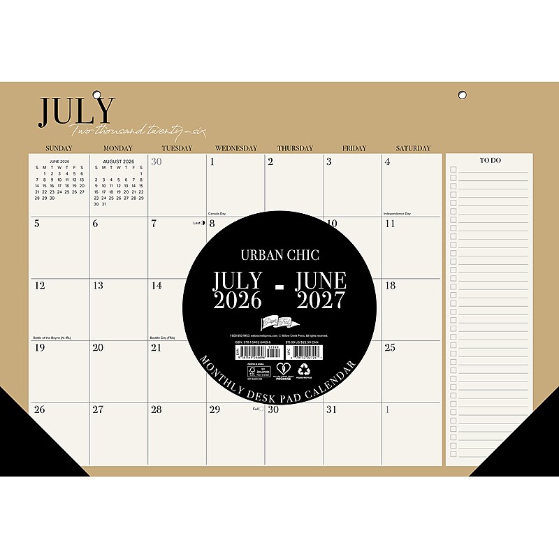 2026-2027 Willow Creek 17" x 12" Academic Monthly Desk Calendar, Urban Chic (64696) image 1