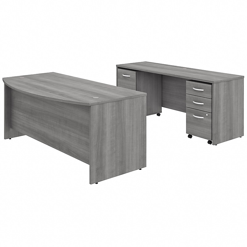 Bush Business Furniture Studio C 72"W Bow Front Desk and Credenza with File Cabinets Bundle, Platinum Gray (STC009PGSU) image 1