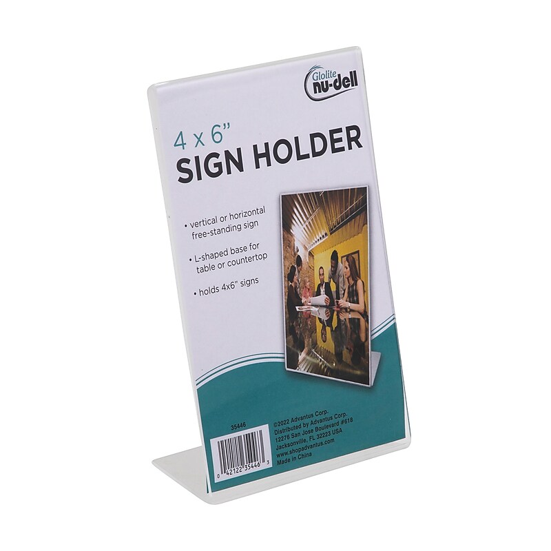 Nu-Dell Clear Plastic Sign Holder, Desktop, 4" x 6", Clear Plastic (NUD35446) image 1
