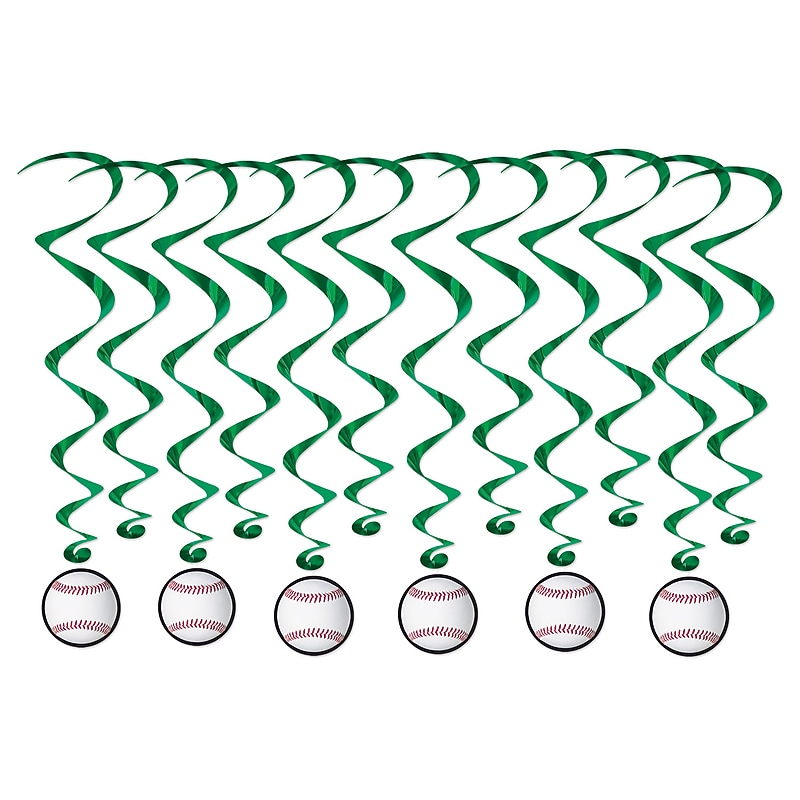 Beistle Baseball Whirls, Green/White, 3/Pack (53610) image 1