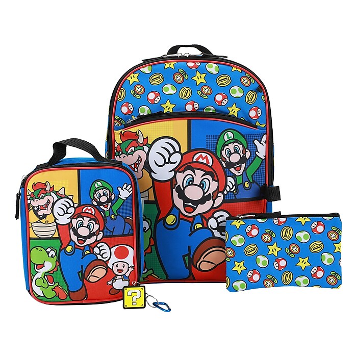 Bioworld Kids 5-Piece Super Mario Backpack Set, Medium, Multicolor