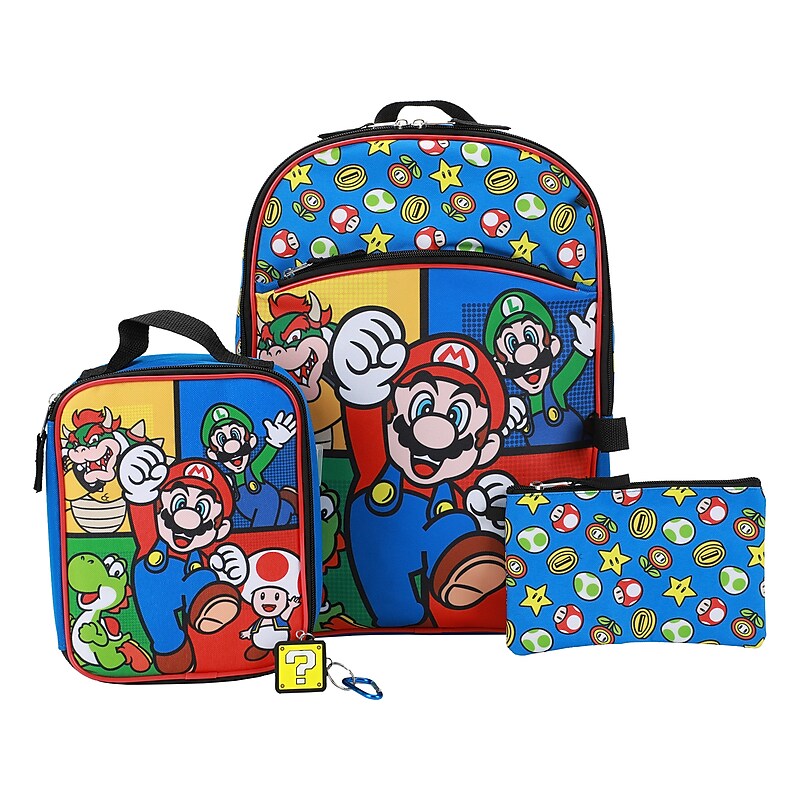 Bioworld Kids' 5-Piece Super Mario Backpack Set, Medium, Multicolor (B1B1MKLSMBSB00) image 1