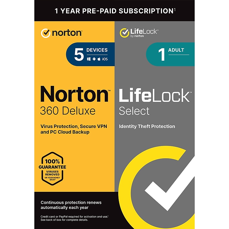 Norton 360 Deluxe with LifeLock Select for 5 Users, Windows/macOS/Android/iOS, Download (21433563) image 1
