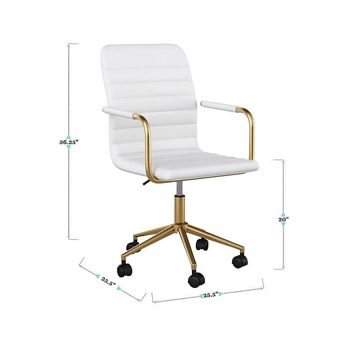 Martha Stewart Taytum Upholstered Office Chair White Polished Brass