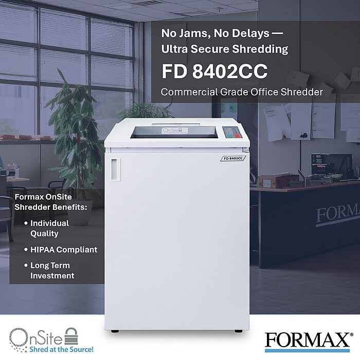 Formax OnSite Office 8402CC 26-Sheet Cross-Cut Commercial Shredder
