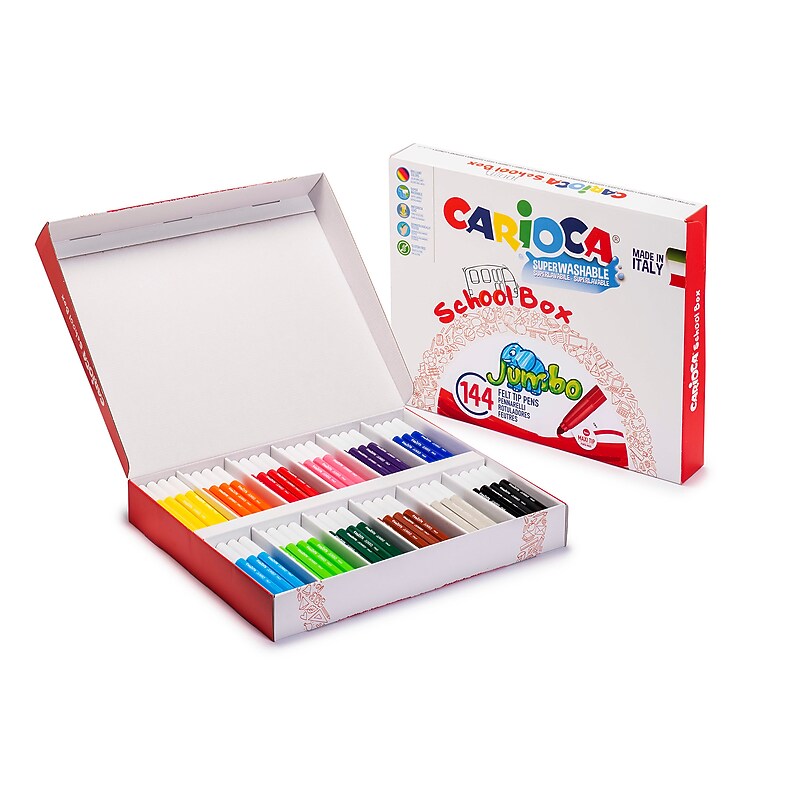 CARIOCA Jumbo Washable Kids Markers, Maxi Tip, Assorted Colors, 144/Set (CRA42826B) image 1