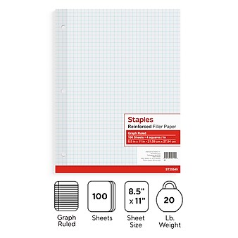 Staples Graph Ruled Filler Paper, 8.5" x 11", White, 100 Sheets/Pack (TR25549)