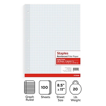 Staples Graph Ruled Filler Paper, 8.5" x 11", White, 100 Sheets/Pack (TR25549)