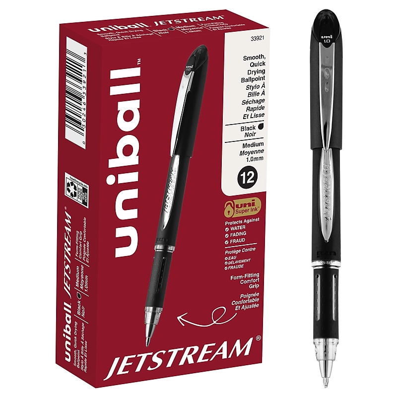 uni Jetstream Ballpoint Pens, Medium Point, 1.0mm, Black Ink, Dozen (33921) image 1