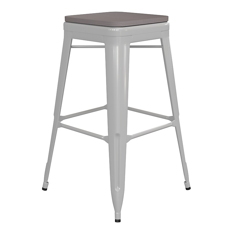 Flash Furniture Kai Indoor-Outdoor Backless Bar Height Stool, White with Gray Seat (CH3132030WHPL2G) image 1