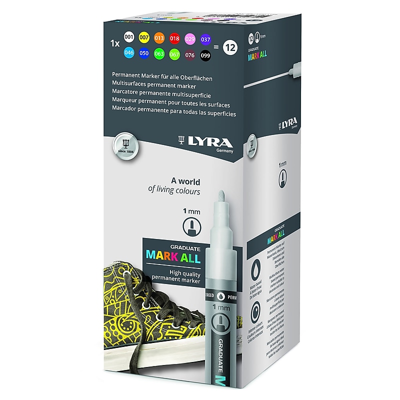 Lyra Graduate Mark All Water-Based Marker, Assorted Colors, 1mm Small Tip, 12/Pack (LYXL6811120) image 1