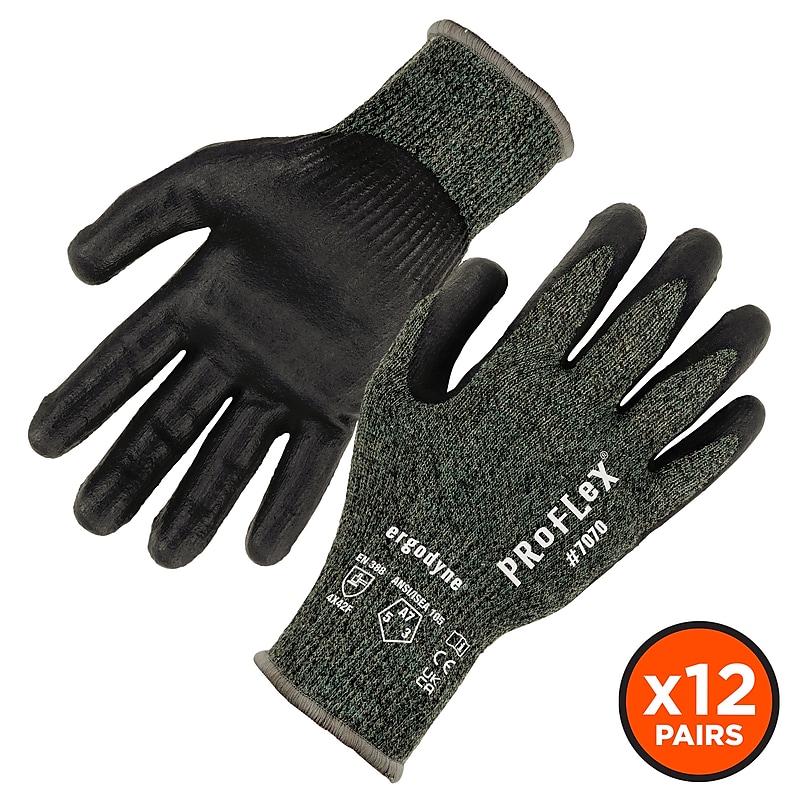 Ergodyne ProFlex 7070 Nitrile Coated Cut-Resistant Gloves, ANSI A7, Heat Resistant, Green, Small, 12 Pair (18032) image 1