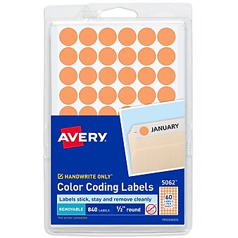 Avery Removable Self-Adhesive Round Paper Color-Coding Label, Orange, 1/2"(Dia), 840/Pack (5062)