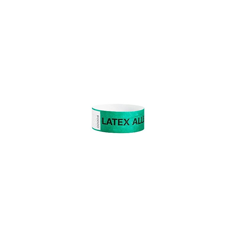 Caresfield Tyvek Green Latex Allergy Alert Patient ID Band, 1" x 10", Green, 500/Box (90179) image 1