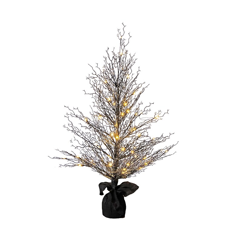 Nearly Natural 4' Pre-Lit Halloween Black Twig Artificial Fall Tree in Burlap Planter with 63 Warm White LED Lights (T4727) image 1