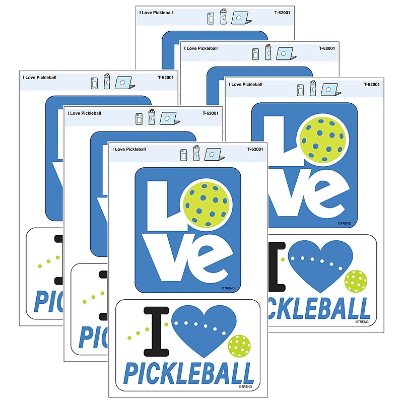 Trend Enterprises I Love Pickleball Vinyl Stickers, Multicolored, 2/Pack, 6/Packs/Bundle (T-62001-6) image 1