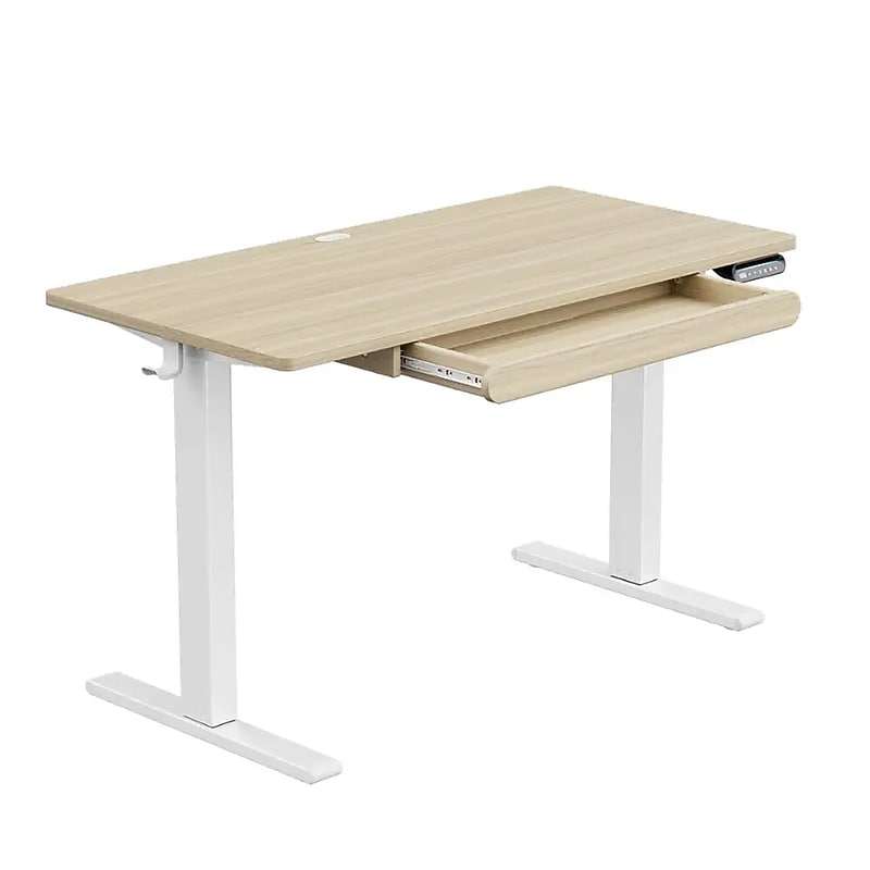 Huanuo 48"W Electric Rectangular Adjustable Standing Desk with Storage Drawer, Natural (HNESD77N) image 1