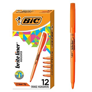 BIC Brite Liner Stick Highlighter, Chisel Tip, Blue, 12/Pack