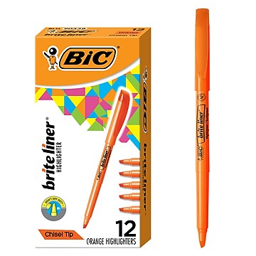 カスタードB BIC Brite Liner Stick Highlighter, Chisel Tip, Green, 12