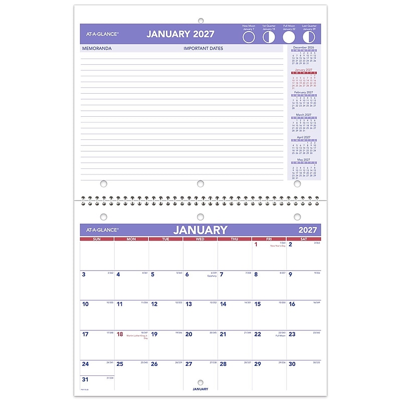 2027 AT-A-GLANCE 11" x 8.5" Monthly Wall Calendar, White/Purple (PM170-28-27) image 1