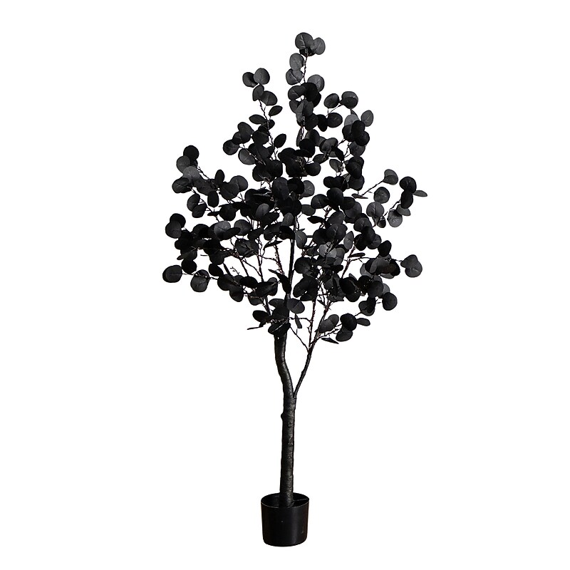 Nearly Natural Pre-Lit Artificial Halloween Black Eucalyptus Tree, 5' (T5222) image 1