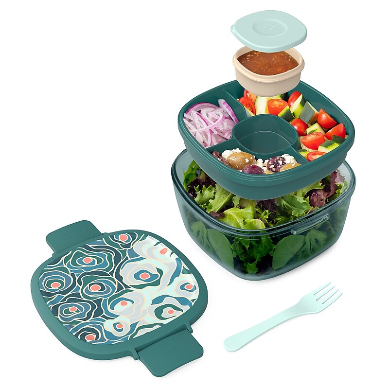 Bentgo Glass All-in-One Salad Container, 5-Compartment, Sea, 61 oz. (BGLSLPT-FLSE) image 1